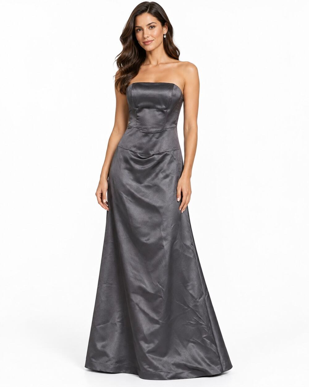 Nicole Miller Strapless Satin Gown Women’s 6 Charcoal Gray Made in USA